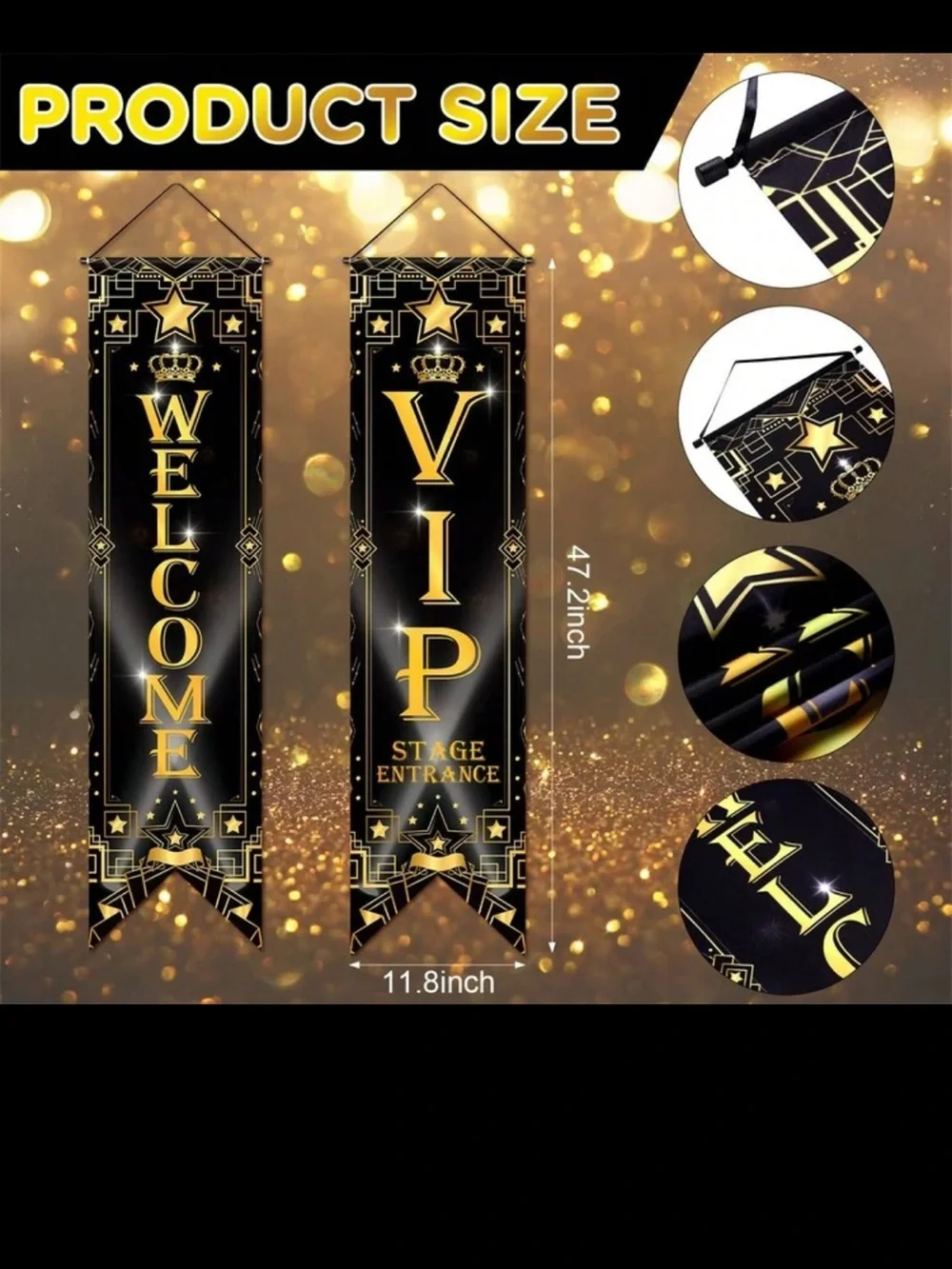 Black and Gold VIP Welcome Door Banner Set